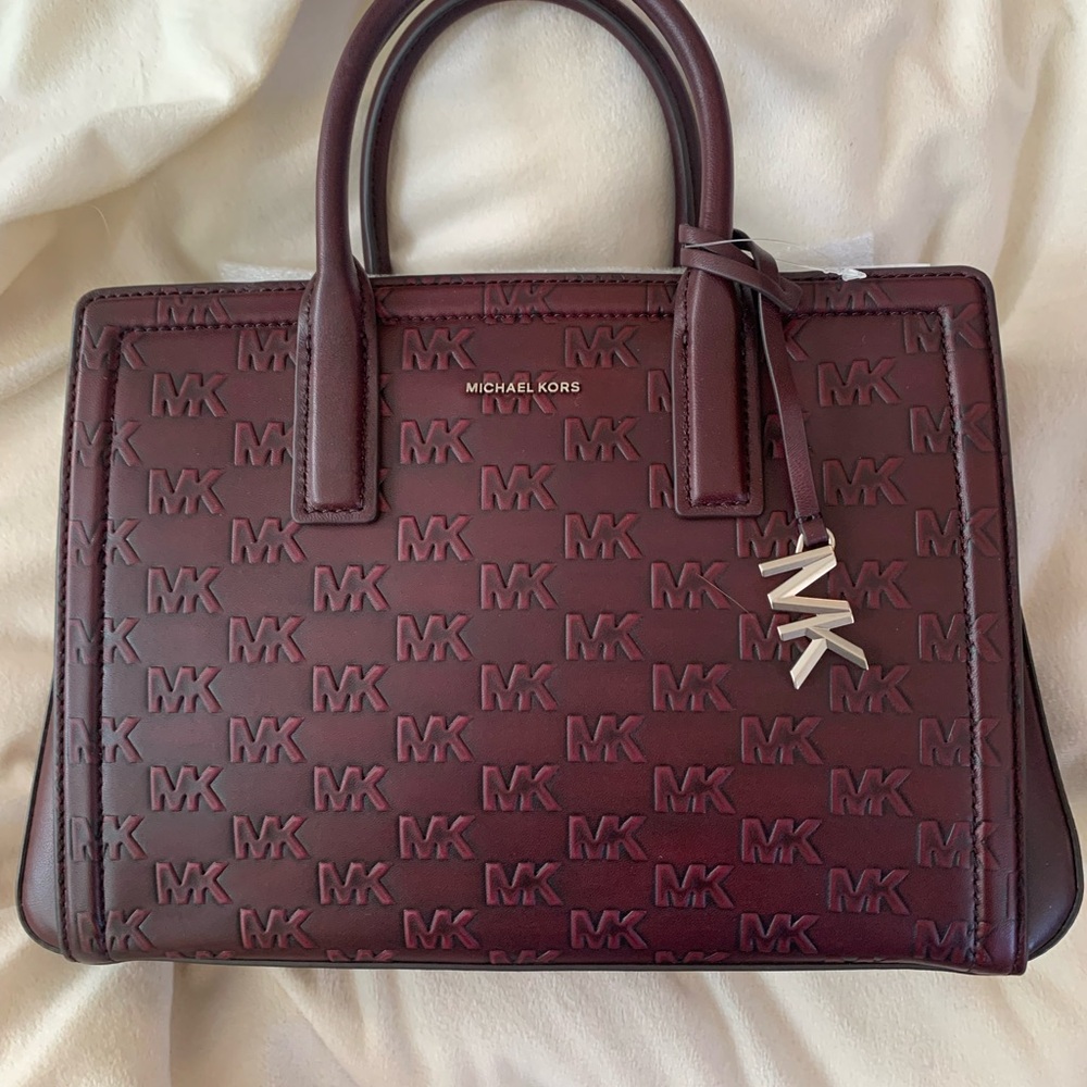 Michael Kors Deep Burgundy MK Embossed Top-Handle Satchel